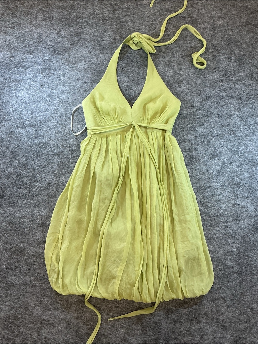 Melissa Sweet Lime Halter Bubble-Hem Silk Mini Dress Size 2